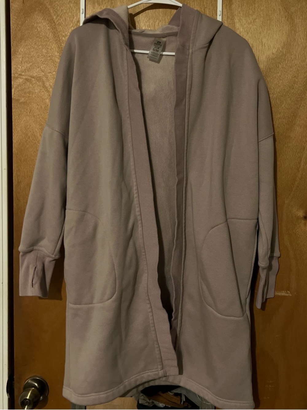 Mono B Hooded Open-Front Teddy Jacket in Mauve Taupe